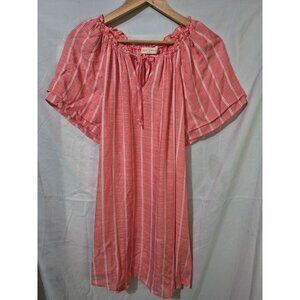 Fair Haven 2XL Salmon Strip Lightweight Boho Cottage Beach Casual Shirt